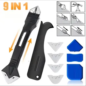 Tile Grout Removal and Sealing Tool Set with 5 Replaceable Stainless Steel Blades, Multi-Function Scraper, Putty Knife, Caulk Gun Bathroom