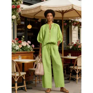 Matching Set for Women Quarter Zip Pullover and Wide Leg Pants 2 Piece Lounge Outfit Casual Streetwear