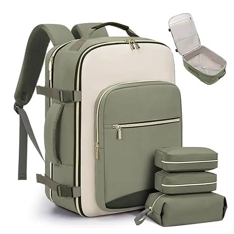 Colorblock Carry-On Travel Backpack with Laptop Compartment & 3 Packing Cubes – TSA-Friendly, Airline Approved Personal Item for Hiking, Overnight Trips, Weekend Getaways, Valentine’s Day Gift