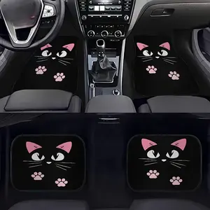 2/4 Piece Anti-Slip Car Mats, Cute Cartoon Cat Print Carpet, Suitable for Most Cars, Sedans, Suvs, and Trucks Front and Rear Seats