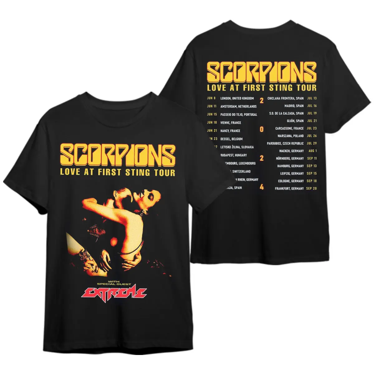 Scorpions Love At First Sting Tour 2024 With Special Guest Extreme Shirts, Double-sided Print Unisex T-shirt, Music Tour Tee