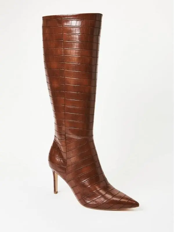 JUST FAB Women’s Pointed Toe Stiletto Tall Boots with Arch Support Luxury-Inspired Tall Boots Wide Calf Chic Knee High Stiletto Boots