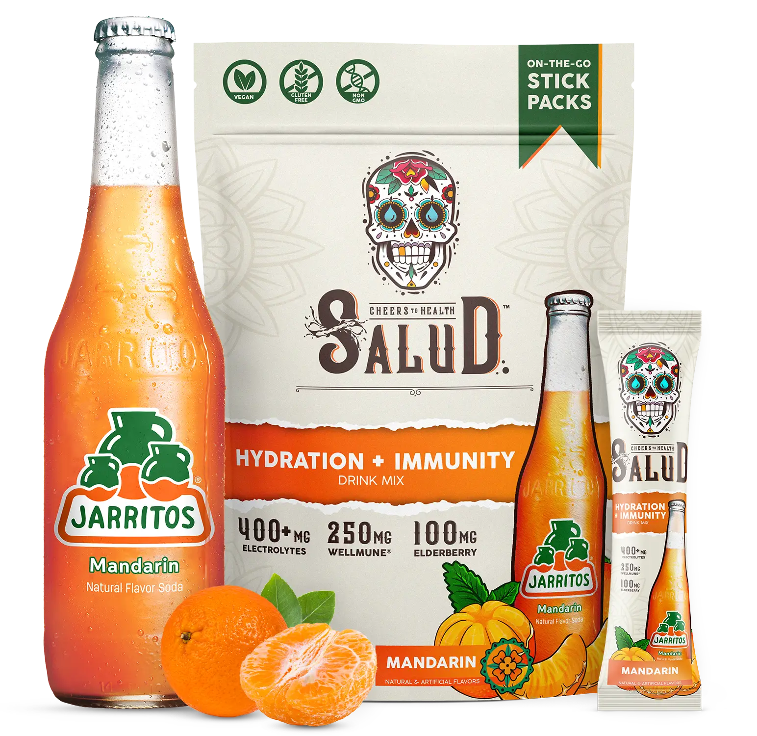 Salud x Jarritos 2-in-1 Hydration Packets + Immunity Electrolytes Powder, Mandarin - Agua Fresca Drink Mix, Elderberry, Dairy & Soy Free, Non-GMO, Glu