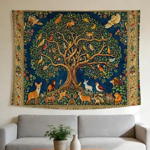 Life Tree with Animals Tapestry - Medieval Fantasy Style Wall Hanging Suitable for Home Decor Valentine's Day Easter St.Patrick's Day Halloween Christmas and Other Festival Decorations.