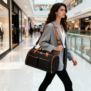 2-in-1 Handheld & Shoulder Duffel Bag, 44L Flight Approved Carry-On with Trolley Sleeve, Laptop Compartment, Dry Wet Separation, for Travel, Gym, Work, Weekender, Hiking & Business