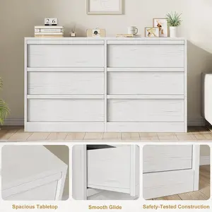 6 Drawer Dresser for Bedroom, Antique White Double Dresser Organizer with Large Storage, Wooden Chest of Drawers for Living Room, Nursery, Hallway