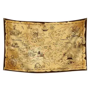 Halloween Pirate Treasure Map Banner, Pirate Theme Background Jewelry Map, Halloween Party Decoration Carnival Wall Hanging, Wall Hanging Backdrop