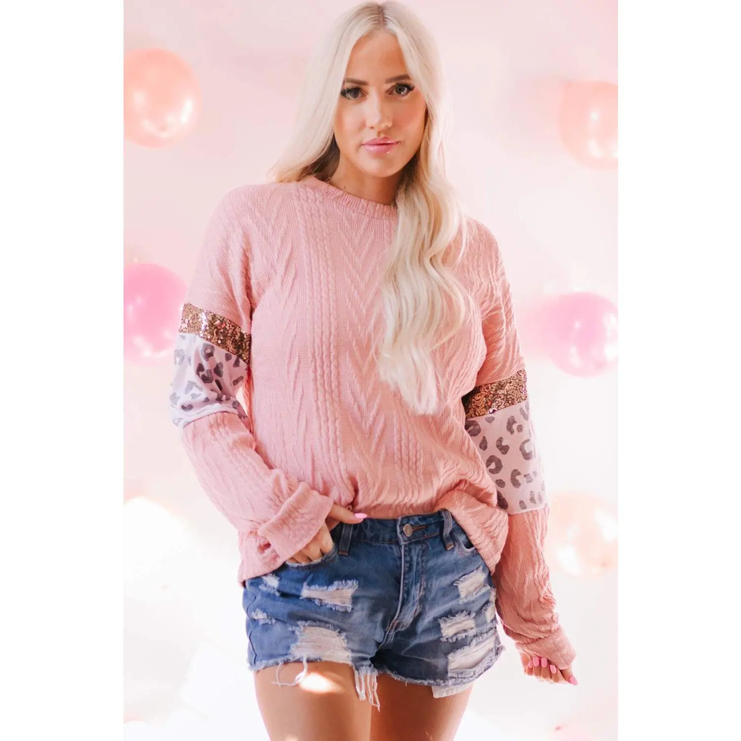 Leopard Sequined Drop Shoulder Knit Top