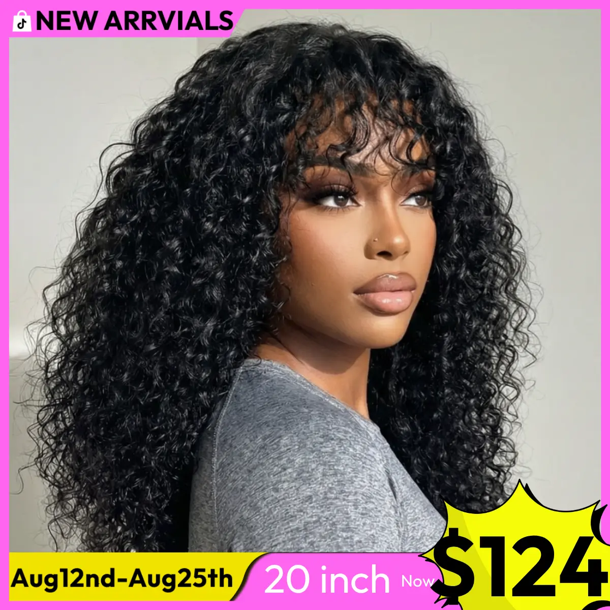 UNice Shaggy Waves Big Hair Wigs with Bangs Glueless 4X2 Lace T Part Human Hair Wigs Pre-Styled Wig with invisi Drawstring summer wig SummerArrvials