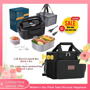 Nifogo New Year Home Decor Day Combo Electric Heating Lunch Box + Insulated Thermal Tote Bag Set for Work Travel Picnic