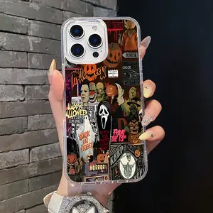 Magnetic Soft TPU MagSafe-Compatible Smartphone Case for iPhone 11/12/13/14/15/16/17 Pro Max, Horror Halloween Collage Aesthetic Design, Lightweight Anti-Scratch Accessories