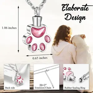 Paw Print Urn Necklace for Ashes Cremation Necklace for Pet Ashes Stainless Steel Ash Necklace Memorial Ash Holder