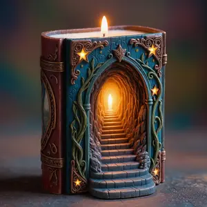 Vintage Book Shaped Candle Mold, Handmade Art Atmosphere Home Decor, Aromatherapy Wax Candle Making Mould, 3D Arch Stair Carving Design, Handicraft, Handmade Crafts