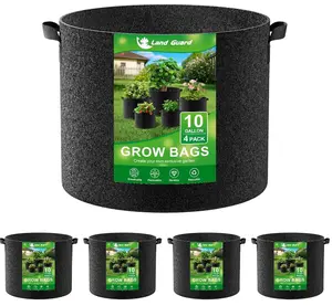 Land Guard 4-Pack Fabric Grow Bags 10 Gallon, Thickened Nonwoven Garden Pots, Growing Bags with Handles, Black
