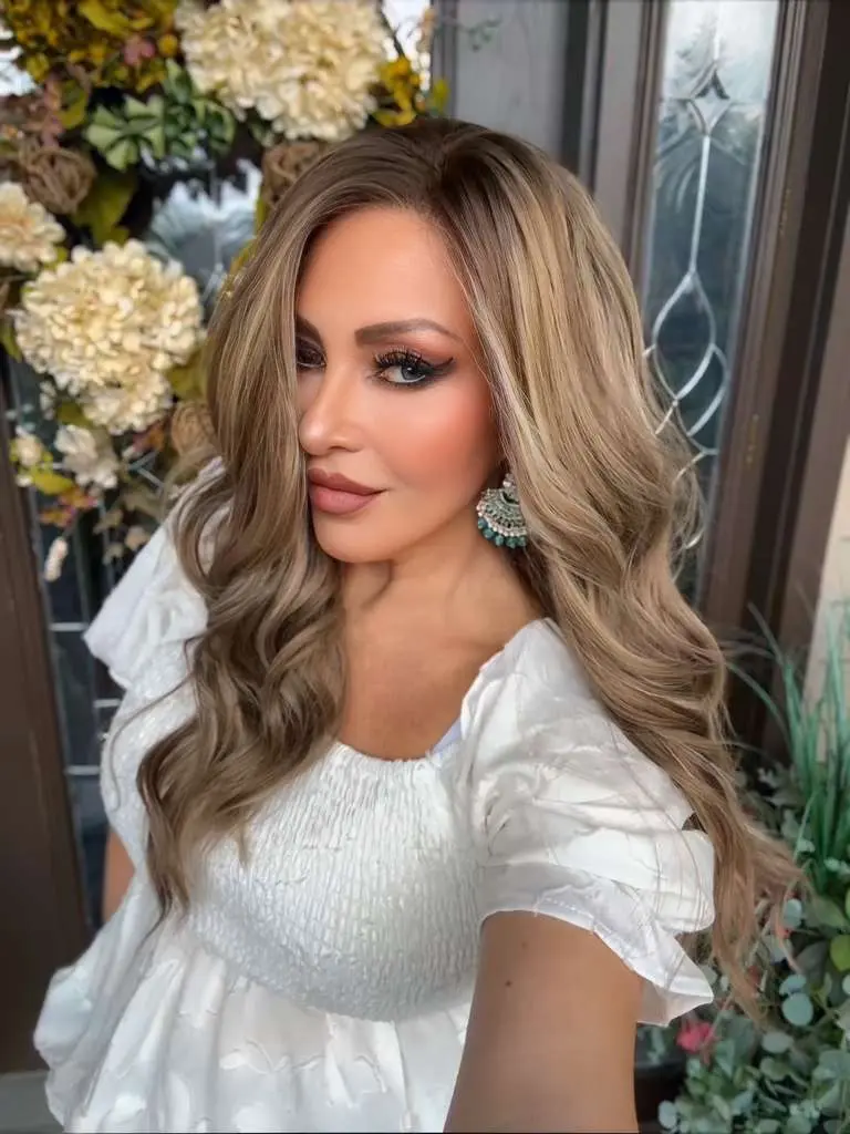 AISOM New Release Shara Beige Dark Blonde Loose Water Wave 18 Inches 13x4 Free Part Lace Front Wig with Scandinavian Hairline Natural Looking Low Density