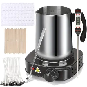 Complete DIY Candle Making Kit with Electric Wax Melter & Thermometer - 30.43oz Wax Pouring Pot, Spoon & Wick - -in- Starter for Adults & Beginners (Stainless, 110, Plug) - Melting Supplies for Homemade Candles