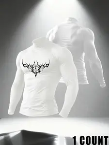 Men's High Neck Long Sleeve Slim Fit Warm Top, Casual Fashion Thermal Shirt for Fall & Winter, Comfortable and Stylish Men's Clothing