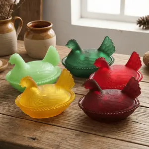 Elegant and Durable Chicken-shaped Crystal Glass Storage Jar with Lid - Perfect Tableware and Desk Ornament, Reusable - Ideal for Candy, Fruits, Snacks, or Desktop Decoration, Storage Items, Kitchen Accessories - Home Storage Gift