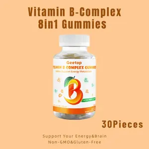 Geetop Vitamin B 30 Gummies-Complex 8in1 -Healthcare Supplement Vitamin B12,B6,B1,B2,Choline,Supports Energy,Brain,Non-GMO&Gluten-Free  Gomitas de Complejo de Vitamina B