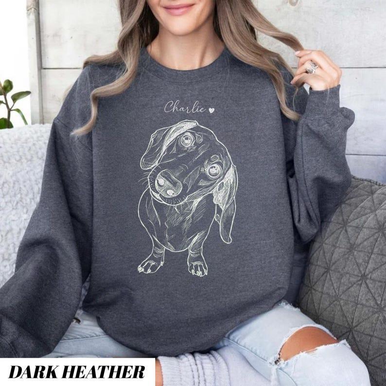 OneOfOne - Custom Dog Photo Sweatshirt, Dog Owner Xmas Gift, Personalized Pet Portrait from Photo, Custom Dog Cat Drawing Shirt, Pet Memorial Gift