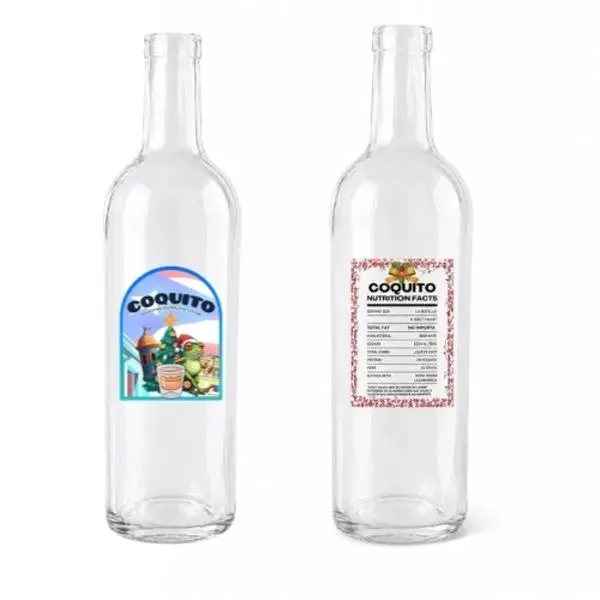 Coquito Bottle Label & Sticker Combo - 12 Festive Tropical Designs & 12 Nutrition Facts Labels for Holiday Gifts - Glossy Waterproof Vinyl - Perfect for Decorating Coquito Bottles