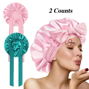 ZIHAN Women's satin nightcap, a multi-layered satin nightcap with elastic band, featuring curly natural hair