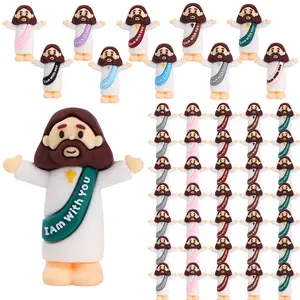 100 pcs Mini Jesus Statue Set, Assorted Colorful Religious Figurine Ornaments, Suitable for Home Decor Fillers, Ideal as Toy Gifts for Sunday School, School Baptisms, Halloween, Thanksgiving, Christmas, and Easter