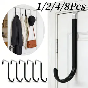 Multifunctional Door-Mounted Metal Hook Rack, Kitchen Bathroom Storage Organizer, Towel Coat Holder, Home Office Desk Stand