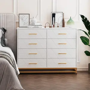 8 Drawer Wood Dresser for Bedroom, Wooden Dressers with Gold Handle, Modern Chest of Drawers, Wood Closet Clothes Storage Organizer for Living Room, Hallway