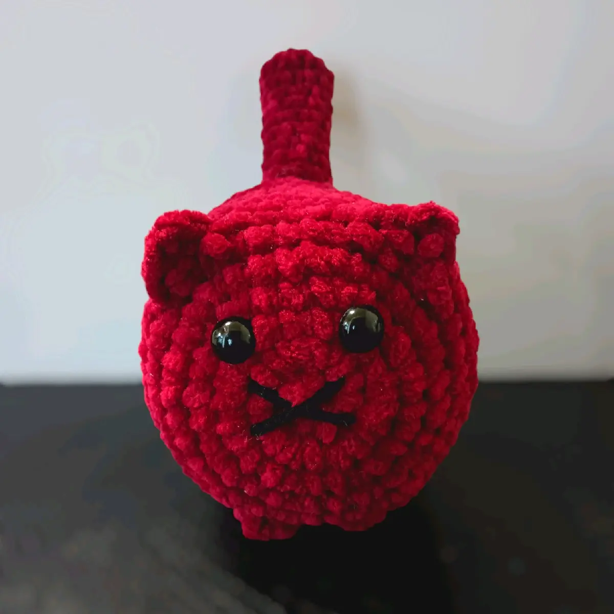 Crocheted velvet yarn cat/snuggle buddy or decor