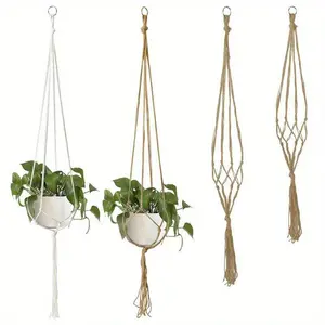 Handmade Macrame Flower Pot Hanging Basket Knotted Rope Flowerpot Net Bag Horticultural Home Door Balcony Courtyard Garden Decor, Macrame Planters, Swinging Planter