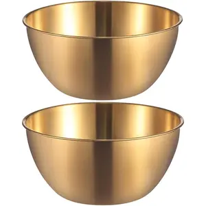 Stainless Steel Salad Bowls Set of 2 Mixing Bowl with Measurement Markings, 4.23 Quart Gold Serving Bowls for Mixing, Cooking, Baking, Prepping and Home Kitchen Tableware