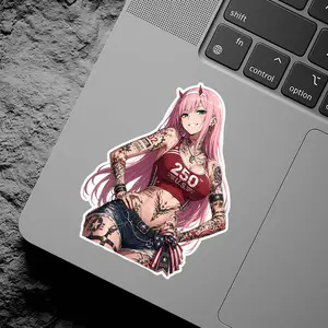 Tattoo Zero Two 250th U.S. Vinyl Sticker, Patriotic Anime Girl Decal, Waifu Girl Waterproof Sticker for Car Laptop Decor