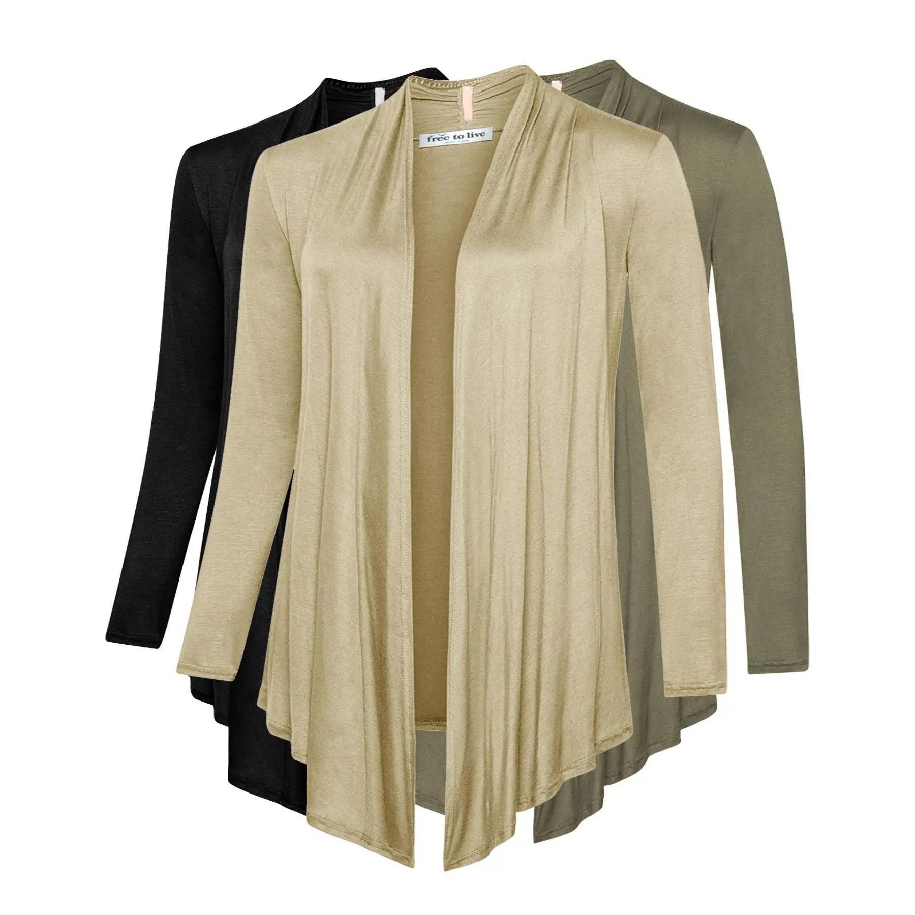 Open Front Cardigans (3 Pack: Black, Khaki, Olive)