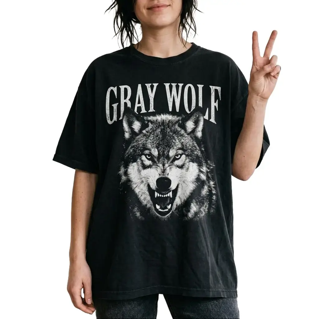 Gray Wolf Graphic T-Shirt for Men Women, Funny Vintage Animal Tee, Cute Wildlife Shirt, Casual Unisex Cotton T-Shirt, Nature Lover Gift, Gildan 5000 Heavy Cotton Tee
