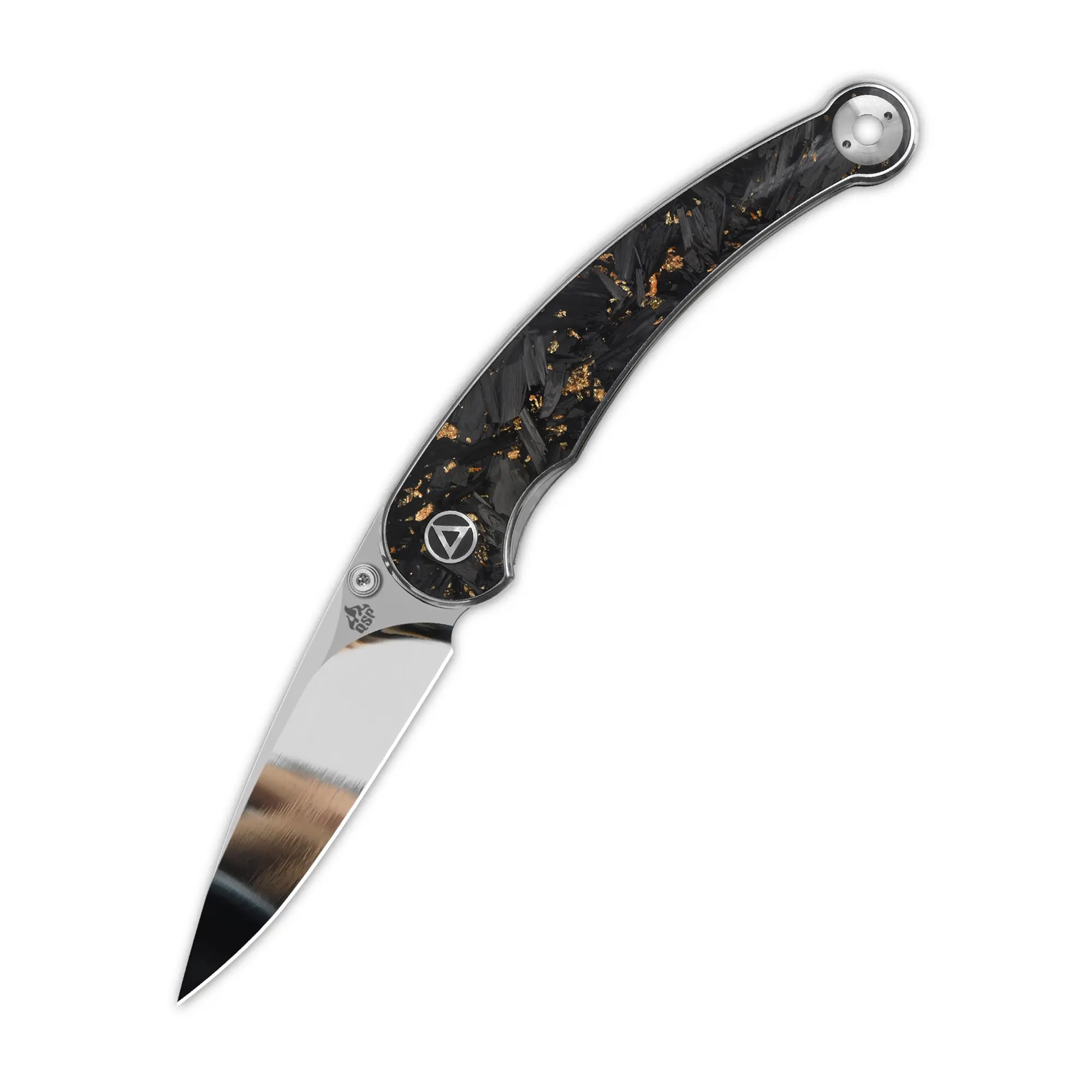 QSP Dolphin Folding Knife – 14C28N Blade, Shredded Carbon Fiber with Gold Flakes, Premium EDC Knife for Everyday Carry