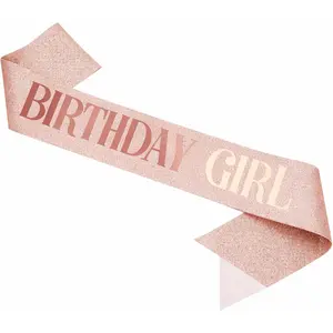 Rose Gold Glitter Birthday Sash Adjustable Satin Sash for Women Teens & Adults Fun Party Decoration & Photo Prop for 18th 21st 30th 40th 50th Birthdays