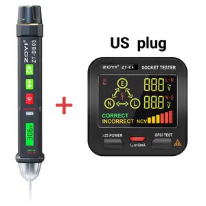 2 Piece Voltage Tester Set, Socket Tester with LCD Display, Non-Contact Ac Voltage Detector, Buzz Alarm Live Wire Finder, Home Outdoor Use