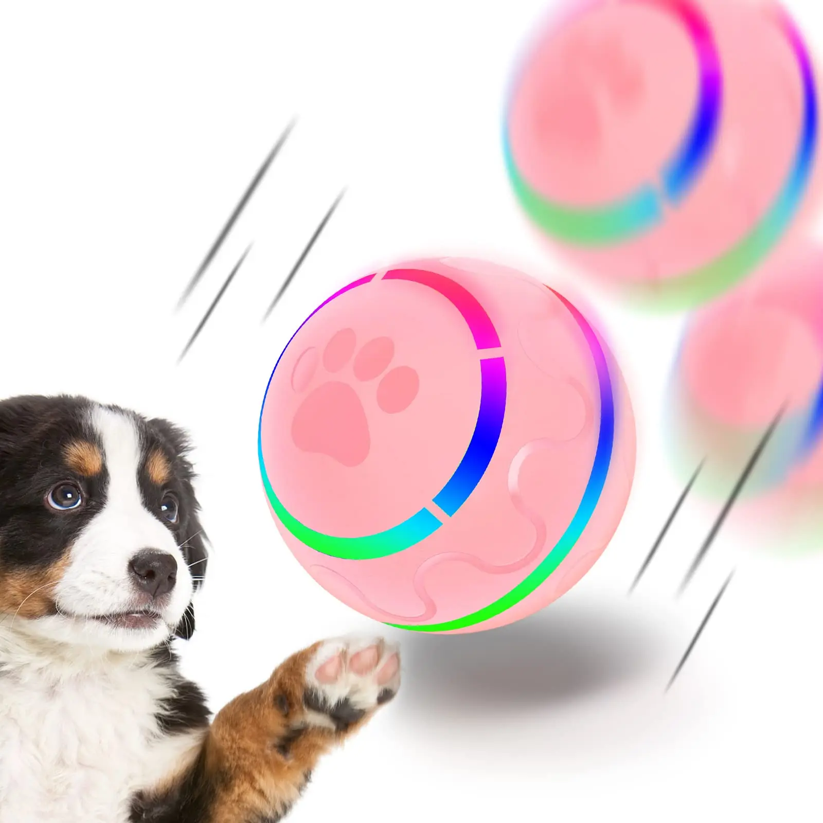 Pet Toy Ball Interactive Dog Toy with LED Flashing Light Pet Bounce Ball Toy Suitable for Small and Medium Dog Breeds USB Charging Automatic Rolling Pet Toy Ball