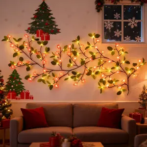 1 DIY Peach Blossom Green Leaf Rattan Light 5.9 ft (1.8 m) with 96 LEDs Flexible and adjustable vine-style lighting 8 flashing modes USB-powered Indoor ambiance decor light Perfect for bedrooms, living rooms, walls, parties, holidays, weddings, and more