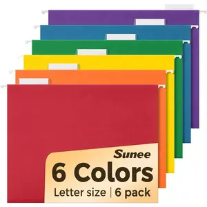 6 Pack Letter Size Hanging File Folders with 1/5-Cut Tabs, Assorted Colors, Ideal for Home and Office Organization and Papers Classification