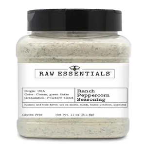 Raw Essentials Ranch Peppercorn Seasoning - Ranch Flavor with a Pepper Kick for Meats, Baked Potatoes, Salads and Popcorn - Make a Delicious Ranch Salad Dressing or Dip - Gluten-Free - 11 Ounce Bottle