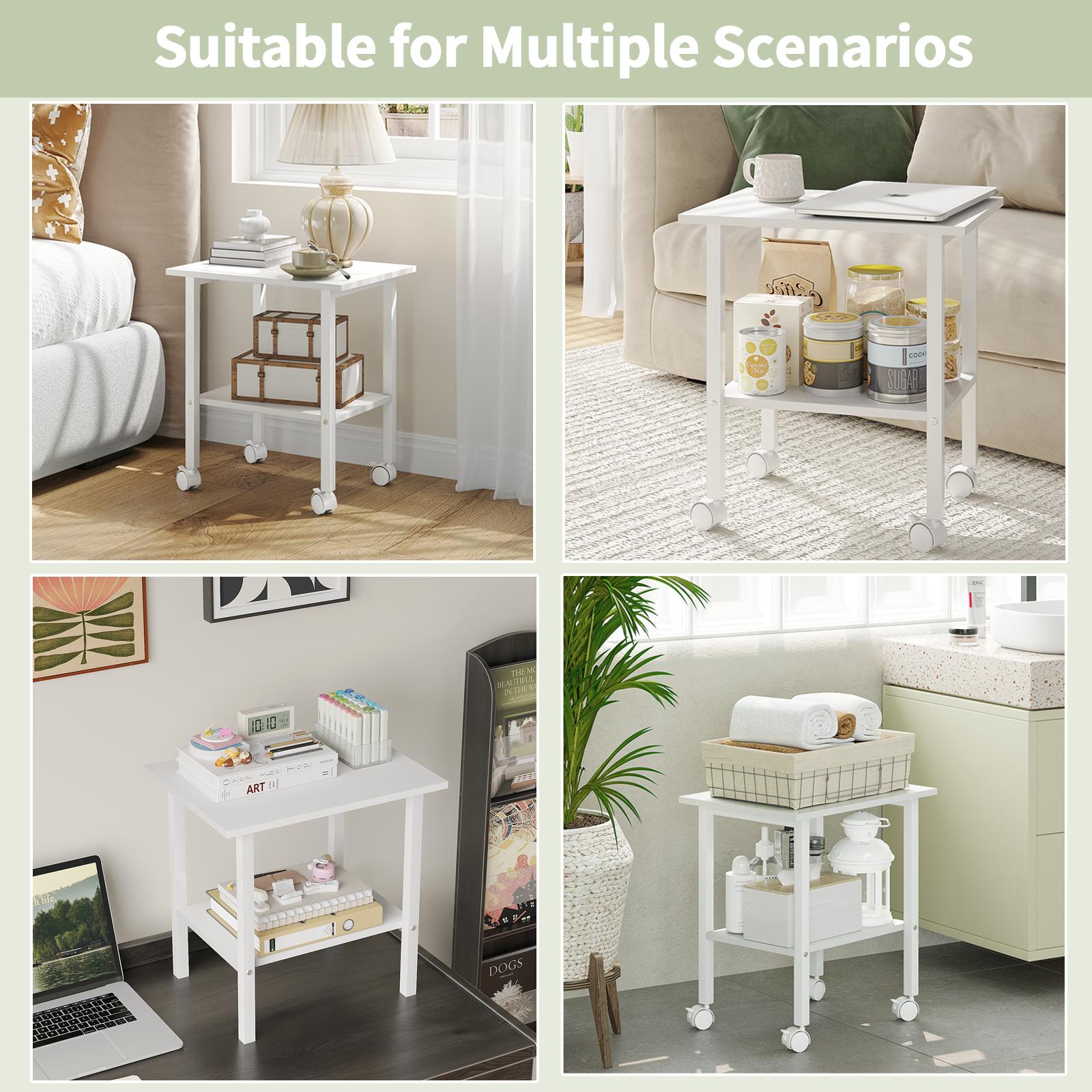 Under Desk Printer Stand, 2-Tier Industrial Mobile Printer Table with Storage Shelf and Steel Frame, Rolling Printer Cart Holder with Lockable Wheels for Home, Office