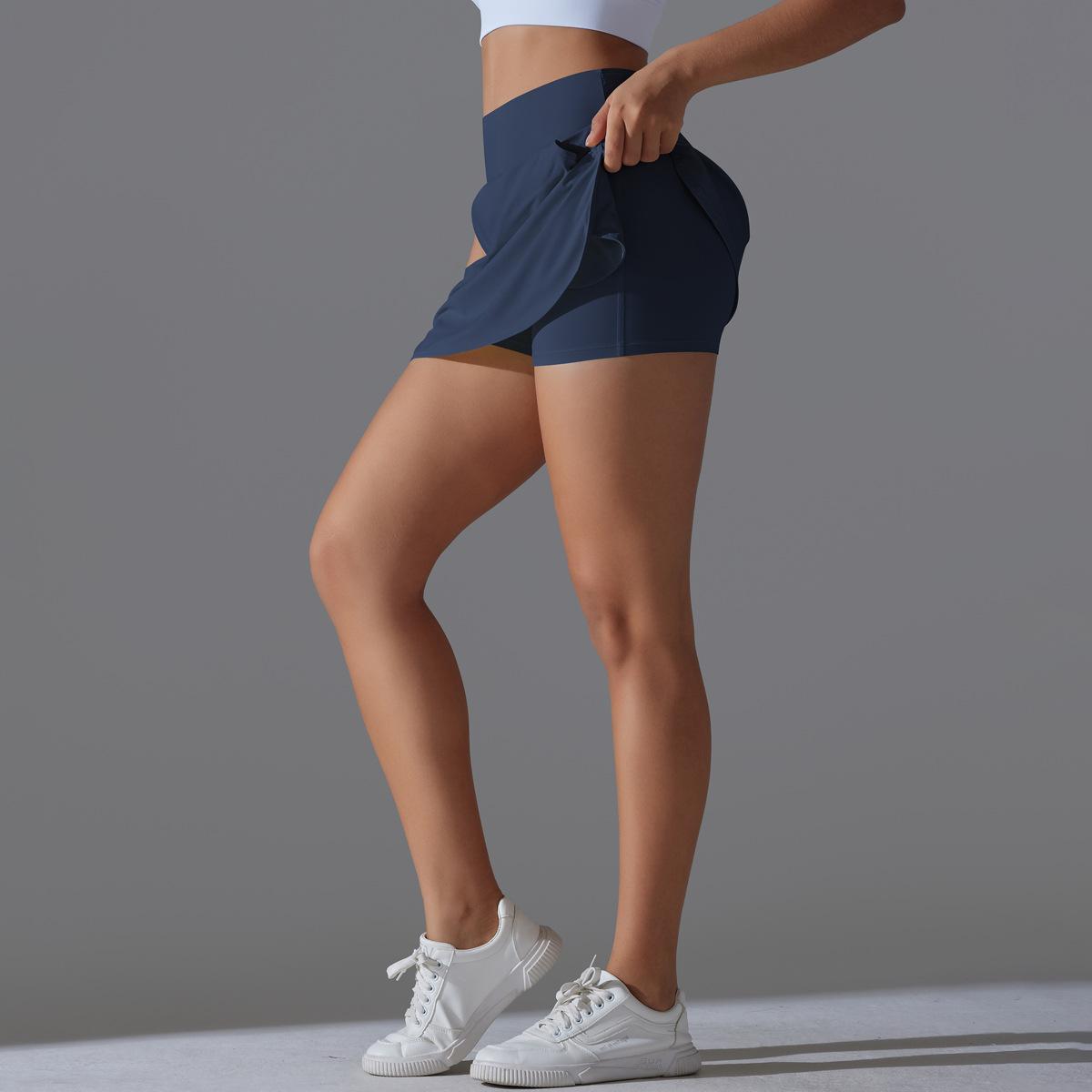 Women's High Waisted Active Performance Skort - Solid Color Navy Blue Tennis Skort with Pockets, Built-in Shorts for Gym Workouts, Running - Multi-Size Sporty Short Skirt