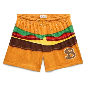 BURGER SHORTS Funny Burger Mesh Shorts | Men's Casual Graphic Print Gym Shorts Summer Streetwear