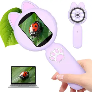 Microscope for Kids Mini Pocket Handheld Kids Microscope Educational Science Kit Toys Xmas/Birthday Gifts for Aged 3-12 Girls Boys,Purple