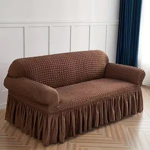 1pc Solid Color Bubble Skirt Sofa Cover, Elastic Full Coverage Slipcover, All-Season Universal Sofa Protector, Full Wrap Sofa Throw