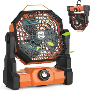 KSUS Camping Fan with LED Lantern, 7800mAh 9-Inch Rechargeable Battery Powered Fan with 270°Head Rotation, Stepless Speed and Quiet Battery Operated Tent Fan for Picnic, Barbecue, Fishing, Travel, Home