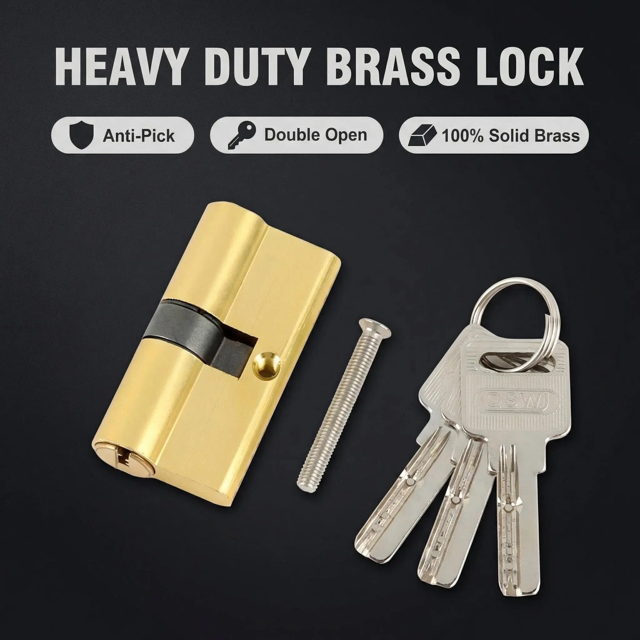 The lock cylinder is equipped with three keys, suitable for safety doors, office doors, doors, etc., and is sturdy and durable, Heavy Duty Industrial
