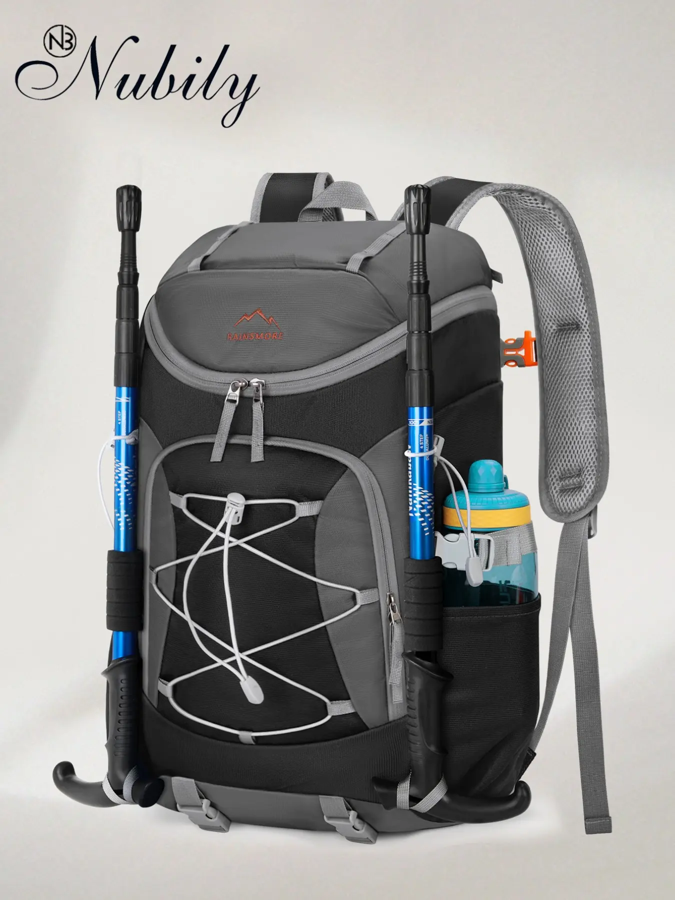 40L Hiking Backpack Water Resistant Lightweight Packable Travel Daypack with Hydration Bladder Compartment & Safety Whistle, Black Grey/Navy Grey Waterproof Hiking Backpack Outdoor Hiking Backpack